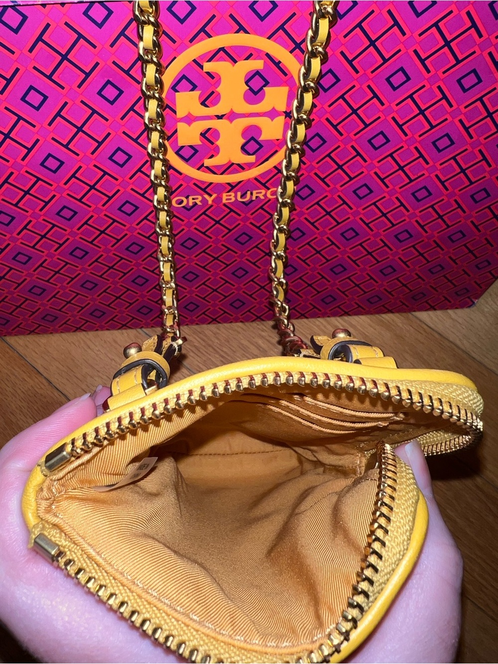 Tory Burch Yellow Leather Fleming Phone Crossbody Bag - Picture 8 of 12